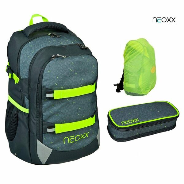 Bild 1 von neoxx Schulranzen Active (Set, 3-tlg. inkl. Schamper Box und Regenschutz-Hülle), Rucksack Set "Boom" - Schultasche 5. bis 12. Klasse