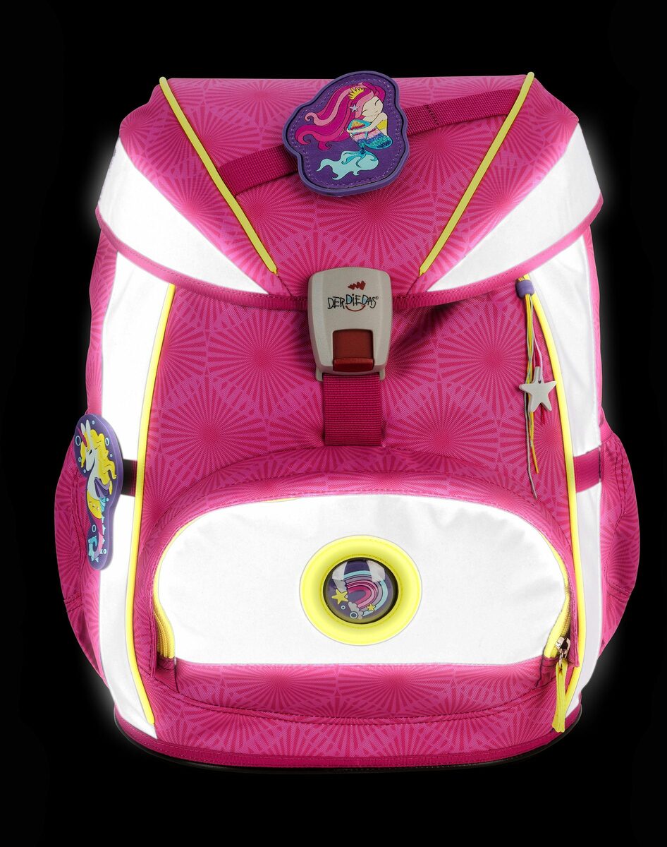 Bild 4 von DerDieDas® Schulrucksack ErgoFlex Exklusiv Superflash - Pink Mermaid (Set), mit extra großen reflektierenden Flächen an Front, Deckel & Seiten