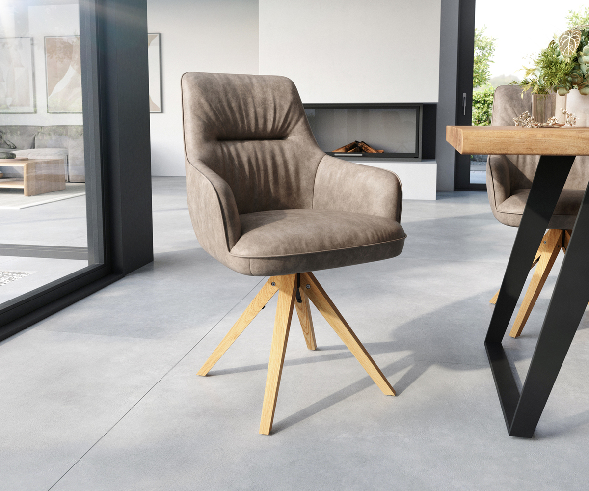 Bild 1 von Drehstuhl Zelia-Flex mit Armlehnen Taupe Vintage Holzgestell kantig 180° drehbar Taschenfederkern