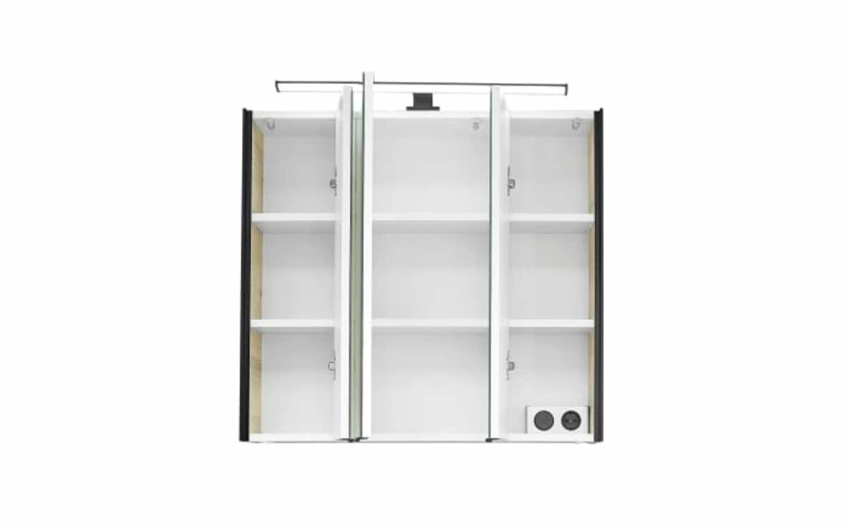 Bild 3 von Spiegelschrank 3-türig, Polar Pinie Nachbildung, Absetzung in schwarz