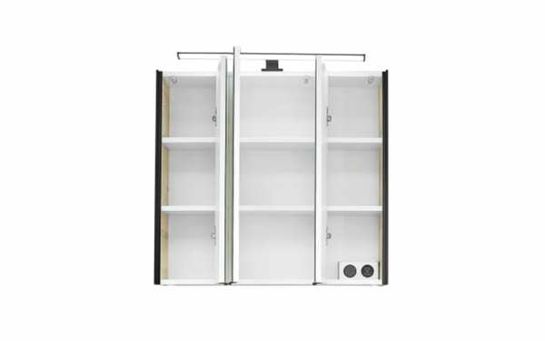 Bild 3 von Spiegelschrank 3-türig, Polar Pinie Nachbildung, Absetzung in schwarz