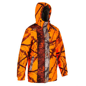 Jagdjacke Regenjacke 100 Ansitz geräuscharm camouflage/orange