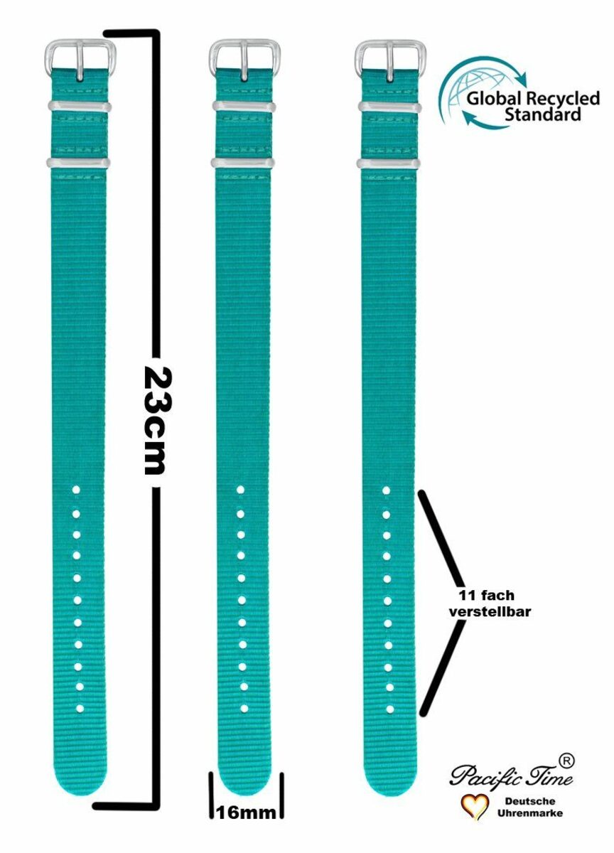 Bild 1 von Pacific Time Uhrenarmband Wechselarmband Uhrenarmband Durchzugsband 16mm GRS Label nachhaltig, schimmernd abwaschbar - Gratis Versand