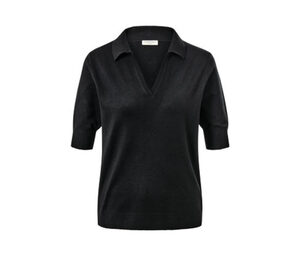 Feinstrick-Poloshirt, schwarz