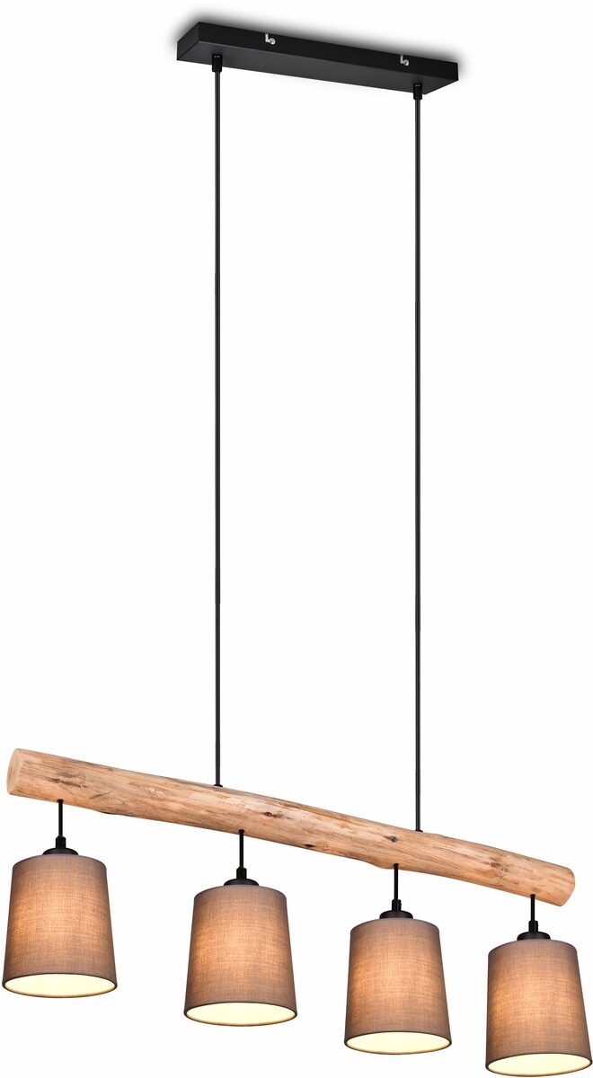 Bild 1 von andas Pendelleuchte Pitholm, ohne Leuchtmittel, Hängeleuchte 4-flammig aus naturbelassenem Echtholz mit Stoffschirmen