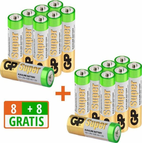 Bild 1 von GP Batteries 16 Stück (8+8) AA Mignon Super Alkaline, 1,5V Batterie, (1,5 V, 16 St)