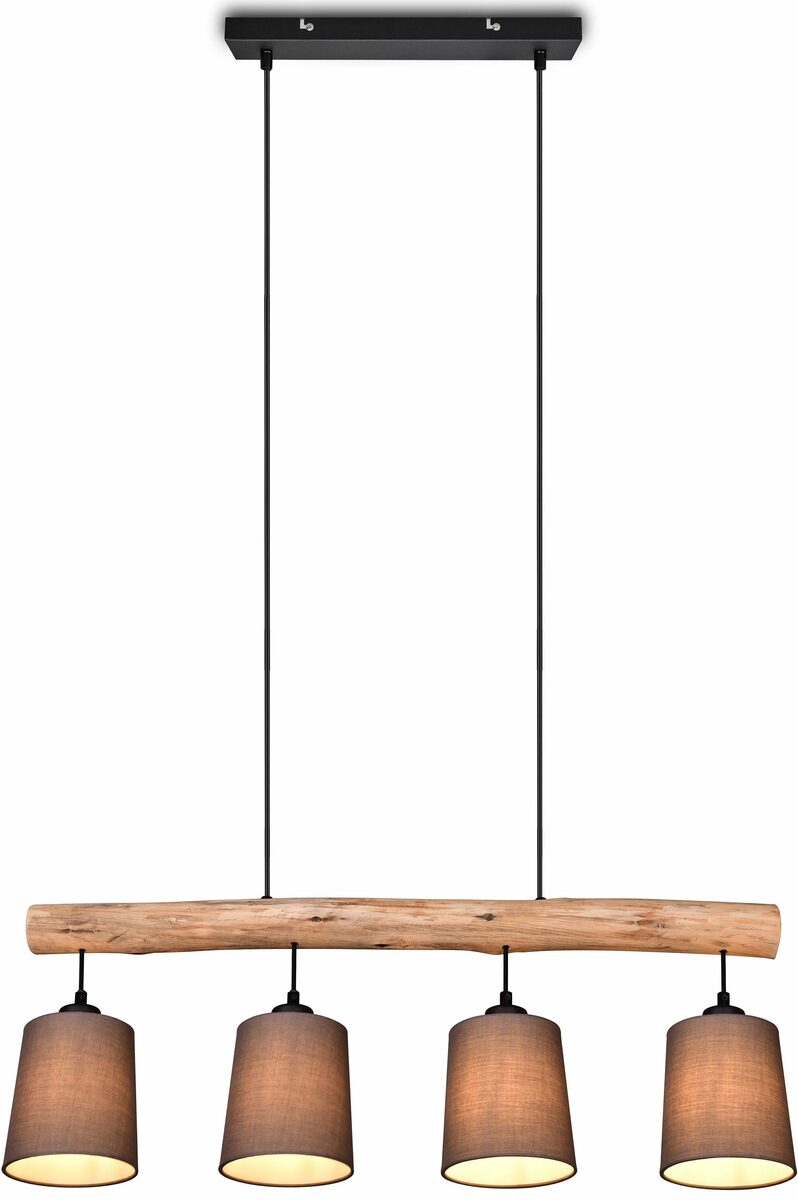 Bild 3 von andas Pendelleuchte Pitholm, ohne Leuchtmittel, Hängeleuchte 4-flammig aus naturbelassenem Echtholz mit Stoffschirmen
