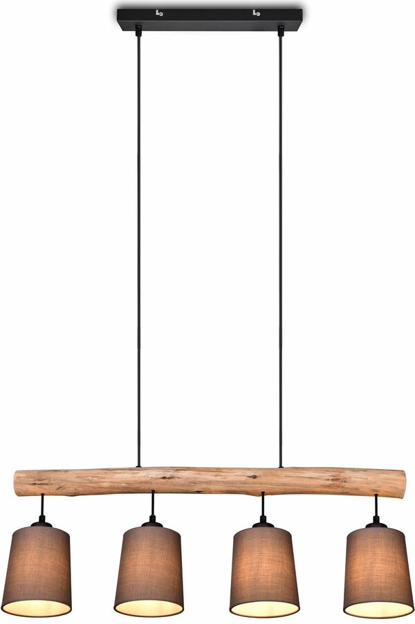 Bild 3 von andas Pendelleuchte Pitholm, ohne Leuchtmittel, Hängeleuchte 4-flammig aus naturbelassenem Echtholz mit Stoffschirmen