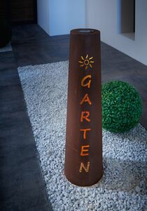 HomeLiving LED-Säule "Garten", Metalldekoration, Rostoptik, leuchtende LED, Solarpanel,