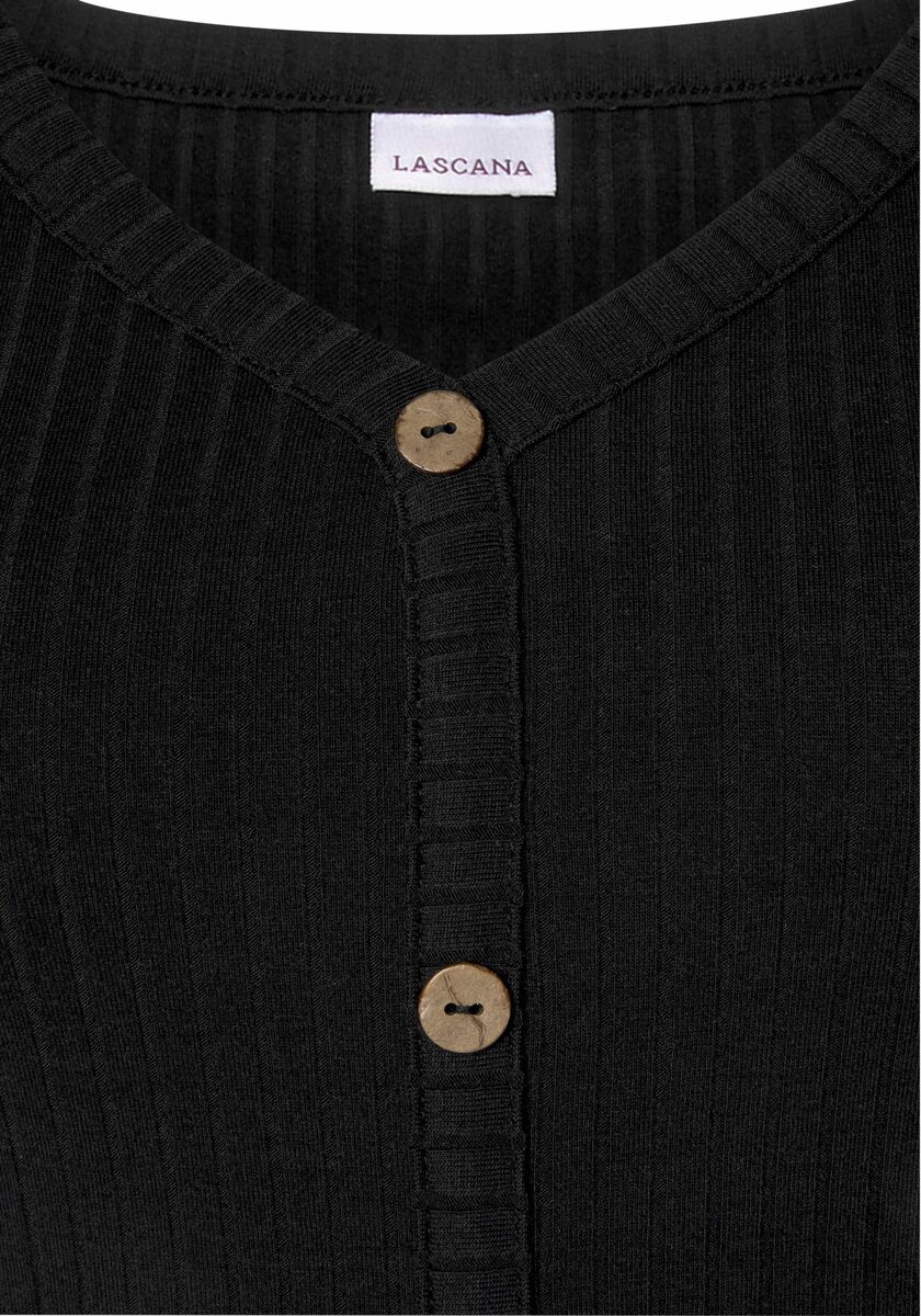 Bild 3 von LASCANA Kurzarmshirt aus Rippware mit Zierknopfleiste