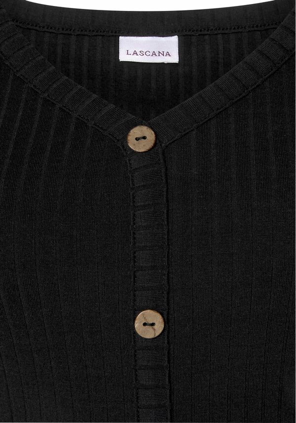 Bild 3 von LASCANA Kurzarmshirt aus Rippware mit Zierknopfleiste