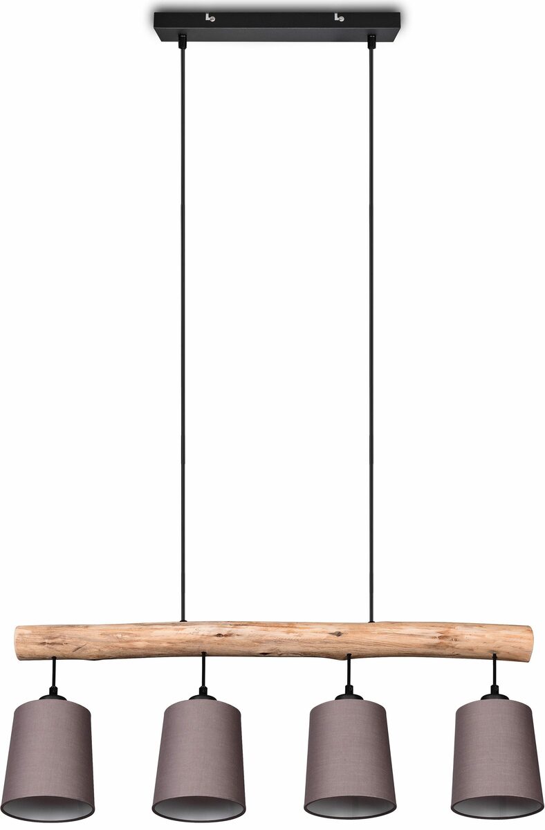 Bild 4 von andas Pendelleuchte Pitholm, ohne Leuchtmittel, Hängeleuchte 4-flammig aus naturbelassenem Echtholz mit Stoffschirmen