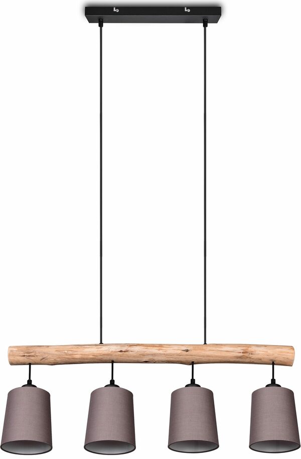 Bild 4 von andas Pendelleuchte Pitholm, ohne Leuchtmittel, Hängeleuchte 4-flammig aus naturbelassenem Echtholz mit Stoffschirmen