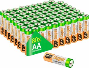 GP Batteries 80er Pack AA Alkaline Super 1,5V Batterie, LR6 (1,5 V, 80 St)