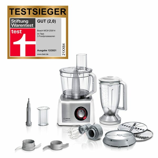 Bild 2 von BOSCH Kompakt-Küchenmaschine MultiTalent 8 MC812S814, 1250 W, 3,9 l Schüssel, 3,9l Schüssel, 1,5l Mixaufsatz, Rührbesen, Universalmesser, 3 Scheiben