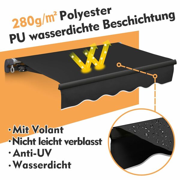 Bild 4 von Sekey Gelenkarmmarkise Alu Nicht-elektrisch Markise Anti-UV mit Kurbel, aus Alu & Polyester UV50+, wasserabweisend, einstellbarer Neigungswinkel