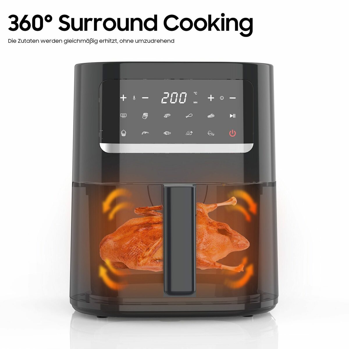 Bild 2 von iceagle Heißluftfritteuse K562D Heißluftfritteuse 5.5L Heissluftfriteuse Airfryer XXL, 1400 W, Heißluftfritteuse & Grill, 9 Kochprogramme, digitales Display, 4kg