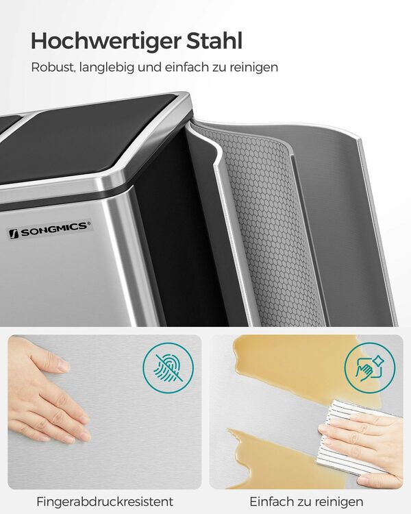 Bild 4 von SONGMICS Mülleimer Mülltrennsystem, 3 x 18 L, ergonomisch, 3 Fächer, Küche