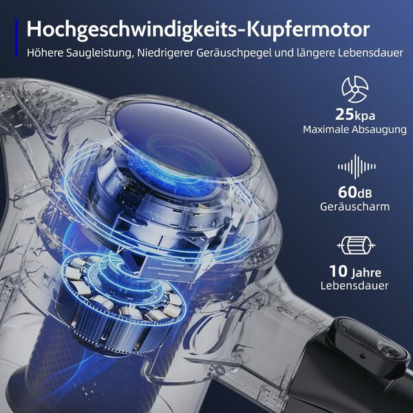 Bild 2 von *Aiibot Akku-Hand-und Stielstaubsauger Akku Staubsauger, Staubsauger Kabellos,Akkusauger, mit 25000Pa, bis zu 50 Minuten Laufzeit, hocheffizientes Filtersystem mit Waschbarer HEPA-Filter