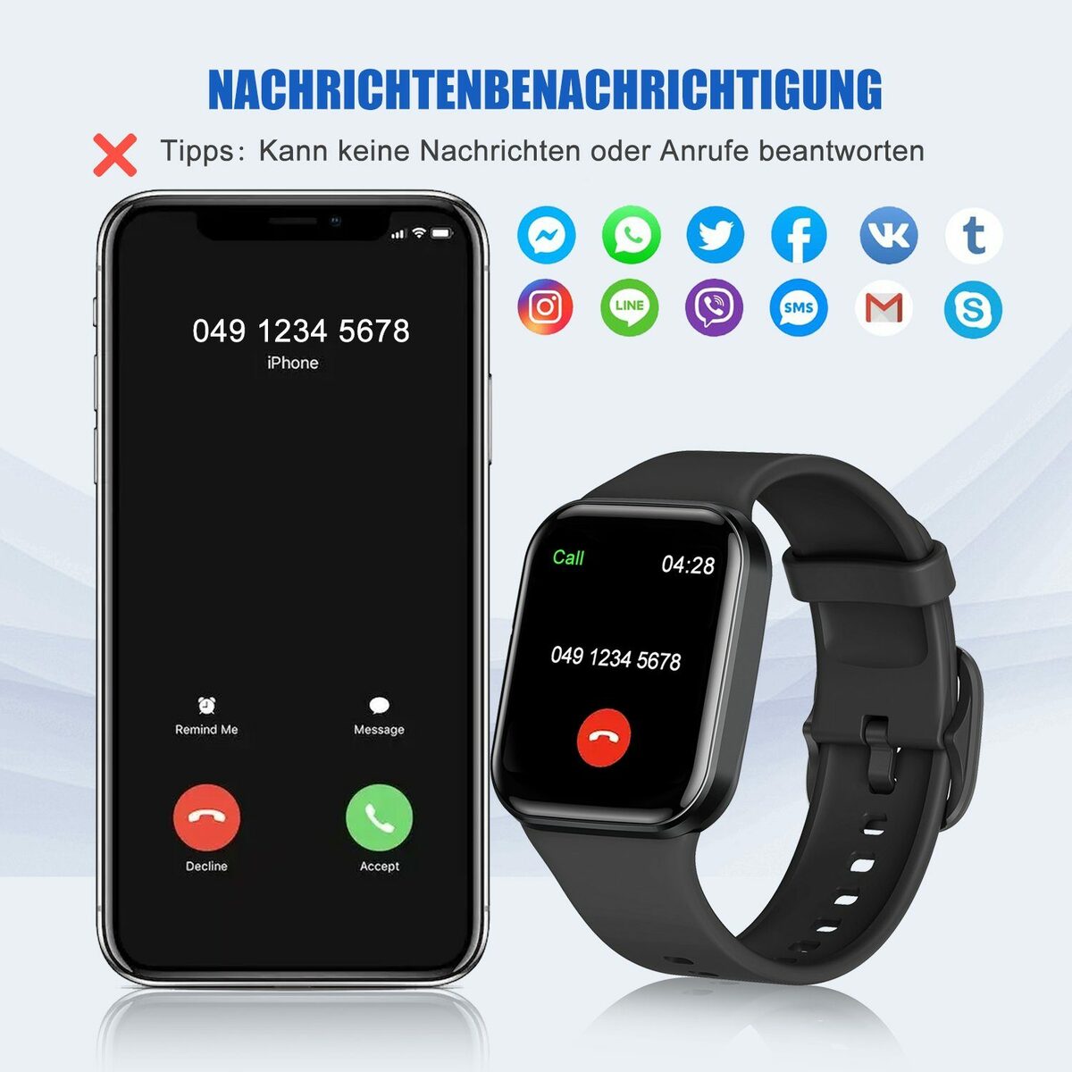 Bild 2 von Mutoy Smartwatch, Smartwatch Damen Herren Fitness Tracker Uhr Smartwatch (1.69" HD Voll Touchscreen Zoll), IP67 Wasserdicht Pulsmesser Schrittzähler Aktivitätstracker