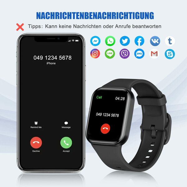 Bild 2 von Mutoy Smartwatch, Smartwatch Damen Herren Fitness Tracker Uhr Smartwatch (1.69" HD Voll Touchscreen Zoll), IP67 Wasserdicht Pulsmesser Schrittzähler Aktivitätstracker