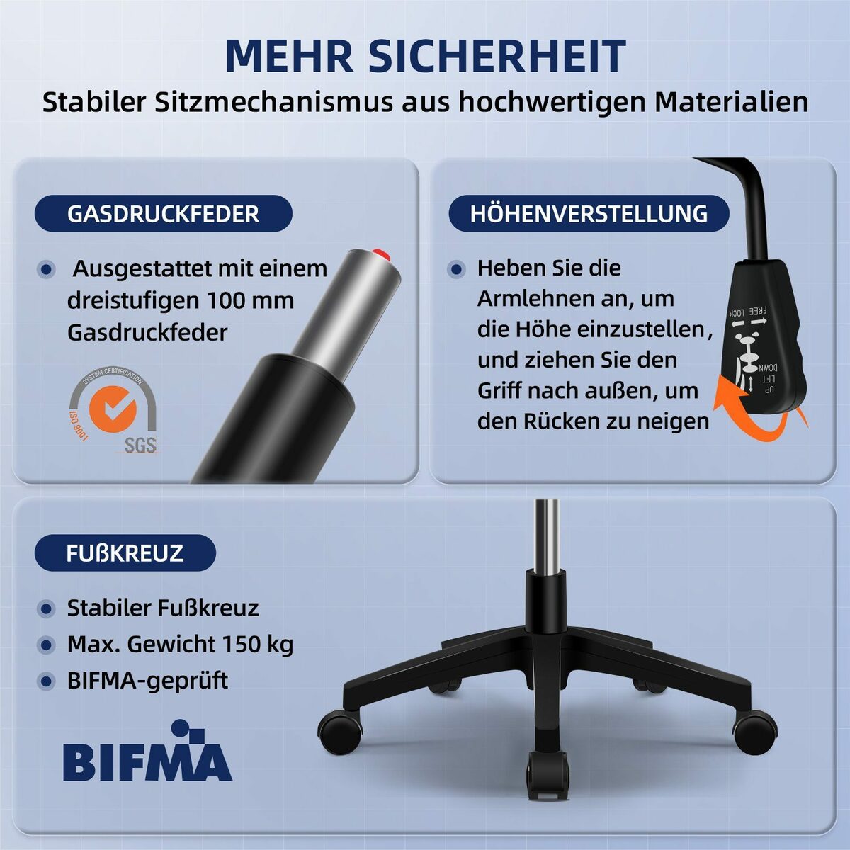 Bild 4 von Aiidoits Chefsessel Bürostuhl Ergonomischer Schreibtischstuhl, Drehstuhl (Packung), Umklappbare Armlehnen 90°,Bürostuhl 125Kg