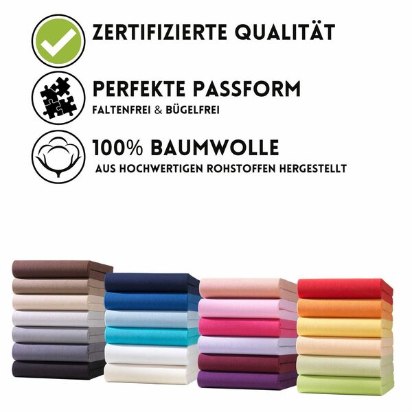 Bild 3 von Spannbettlaken Spannbetttuch, Jersey-Bettlaken aus 100% Baumwolle, Viele Größen und Farben erhältlich, Für Matratzen, Boxspringbetten, Wasserbetten und Kindermatratzen, Hometex Premium Texti