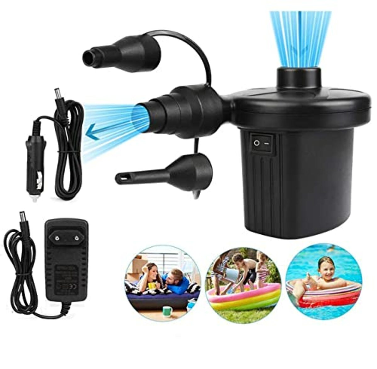 Bild 1 von Elektrische Luftpumpe - HOSPAOP Luftmatratze Pumpe 2 in 1 Inflate und Deflate Portable Elektropumpe mit 3 Luftdüse für Aufblasbare Matratze, Sofa, Pool, Schlauchboot,Schwimmring, 220 V - 240 V / 12