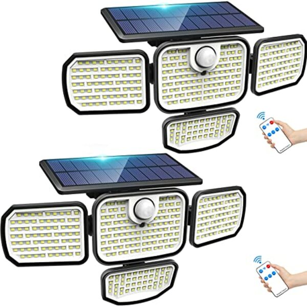 Bild 1 von Woolmug [ 2 Stück/286 LED/300° Solarlampen für Außen, 3 Modi Solarleuchte mit Bewegungsmelder, Solar Strahler IP65 Wasserdichte Solarlampe mit Fernbedienung Beleuchtungswinkel für Garten Terrass