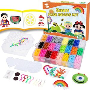 BLOT 4000 Bügelperlen Set 24 Farben Bügelperlen für Kinder Mädchen Jungen DIY Steckperlen mit Platte Zubehör Muster in Organizerbox, 5mm