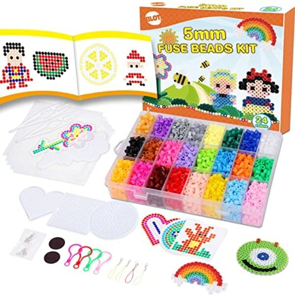 Bild 1 von BLOT 4000 Bügelperlen Set 24 Farben Bügelperlen für Kinder Mädchen Jungen DIY Steckperlen mit Platte Zubehör Muster in Organizerbox, 5mm