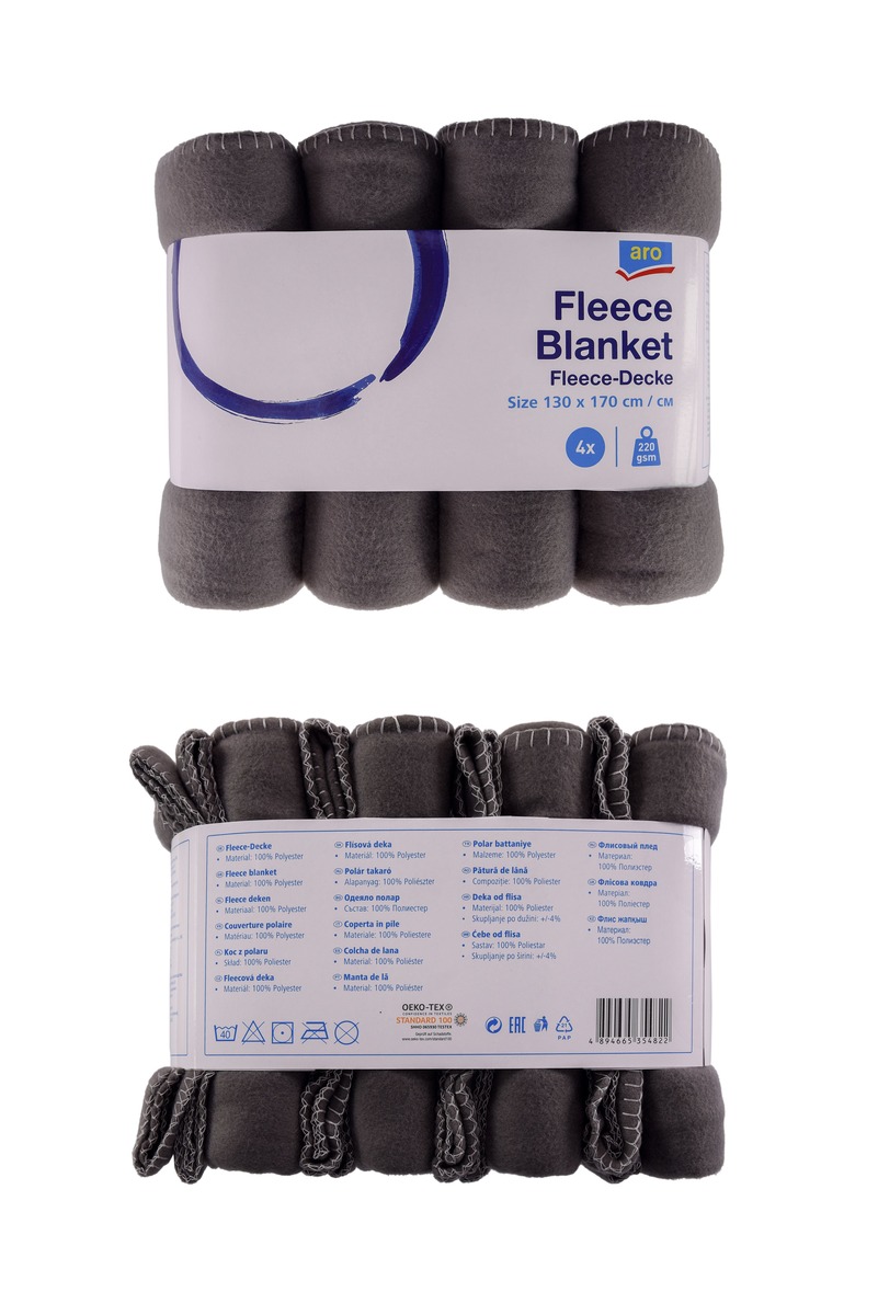 Bild 1 von aro Fleece-Decke 170 g/m²,130 x 170cm  anthrazit, 4 Stück.