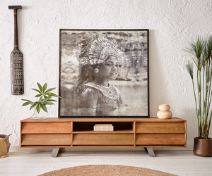 Gemälde Balinesisches Mädchen 120x120 cm Braun Recyceltes Metall Antiklook