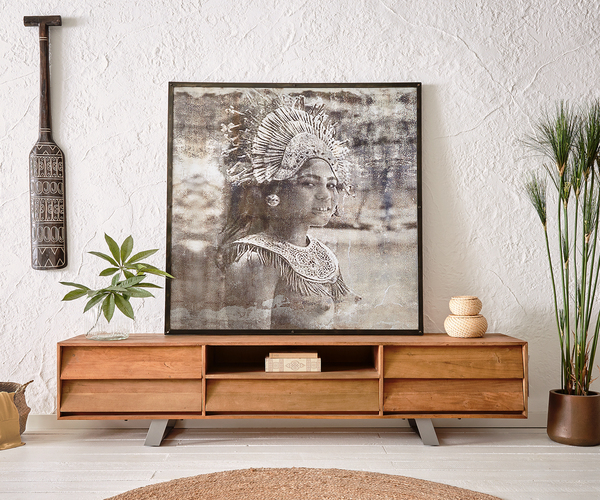 Bild 1 von Gemälde Balinesisches Mädchen 120x120 cm Braun Recyceltes Metall Antiklook