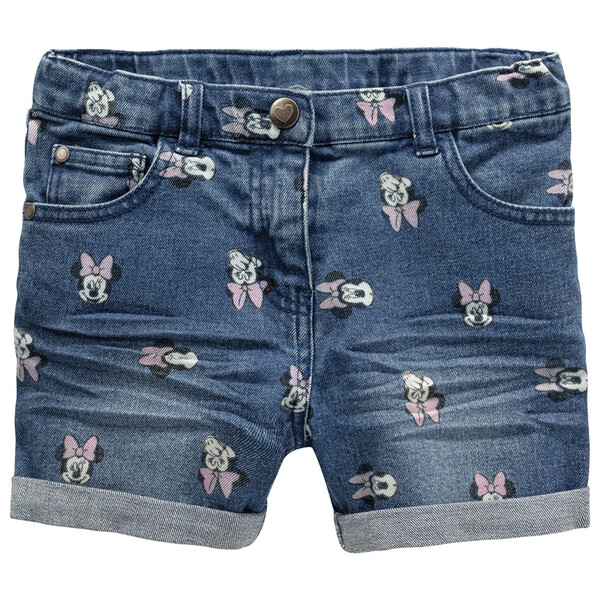 Blue Denim Shorts With Minnie Mouse Print