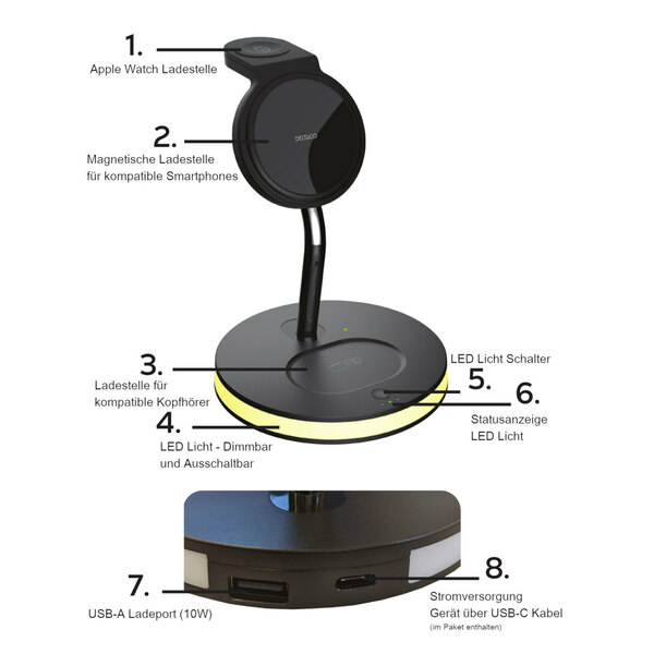 Bild 4 von DELCATO 
                                            3-in-1 Wireless Charger QI-1041 mit LED-Beleuchtung, 15 W
