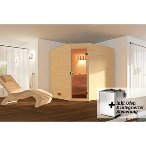 Weka Massivholz-Sauna 'Valida 3 Eck' mit 9 kW K-Ofenset, integrierter Steuerung, Glastür 187 x 187 x 203,5 cm