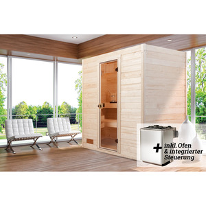 Weka Massivholz-Sauna 'Valida 3' mit 9 kW K-Ofenset, integrierter Steuerung, Glastür 187 x 187 x 203,5 cm