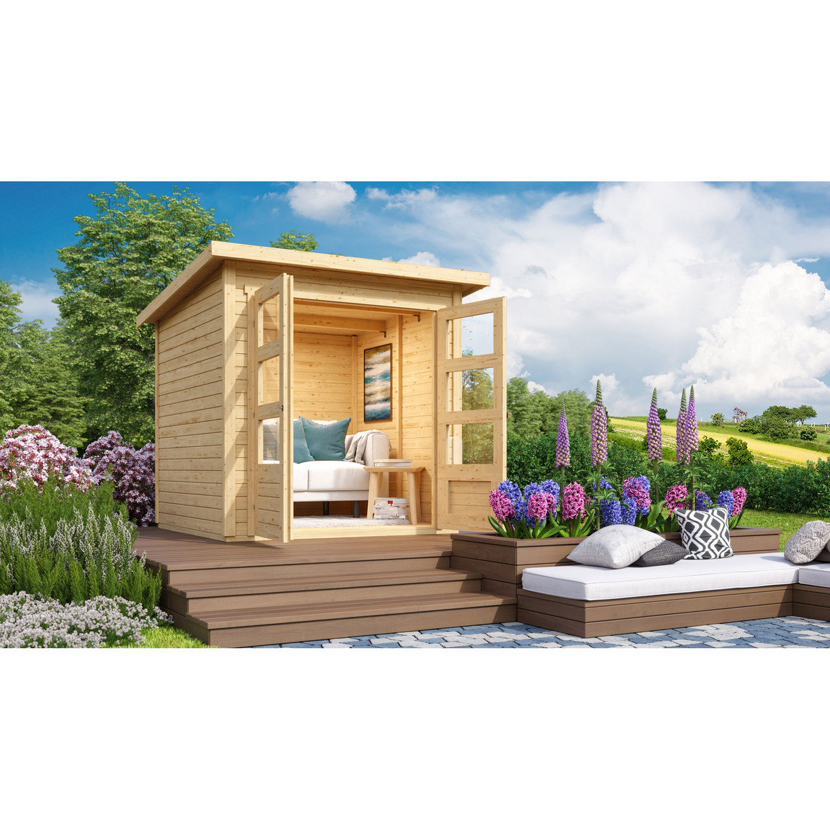 Karibu Gartenhaus 'Rockach 2' Fichtenholz naturbelassen 197 x 186 x 186