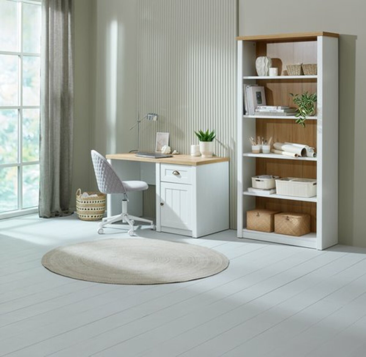 Bild 3 von Schreibtisch MARKSKEL 60x120 1 Tür 1 Schublade weiß/eichef.