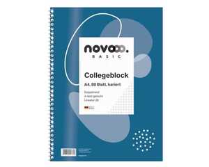 novooo Collegeblock DIN A4 Lineatur 28 kariert 80 Blatt