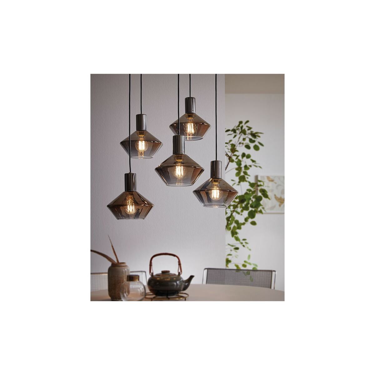 Bild 1 von Hängelampe Jose 5-flg. Nickel, Schwarz, Transparent