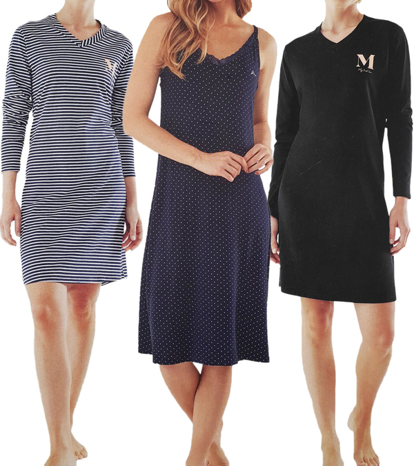 Bild 1 von MEXX Damen Nachthemd Langarm- oder Armloses Neglige in Blau oder Schwarz