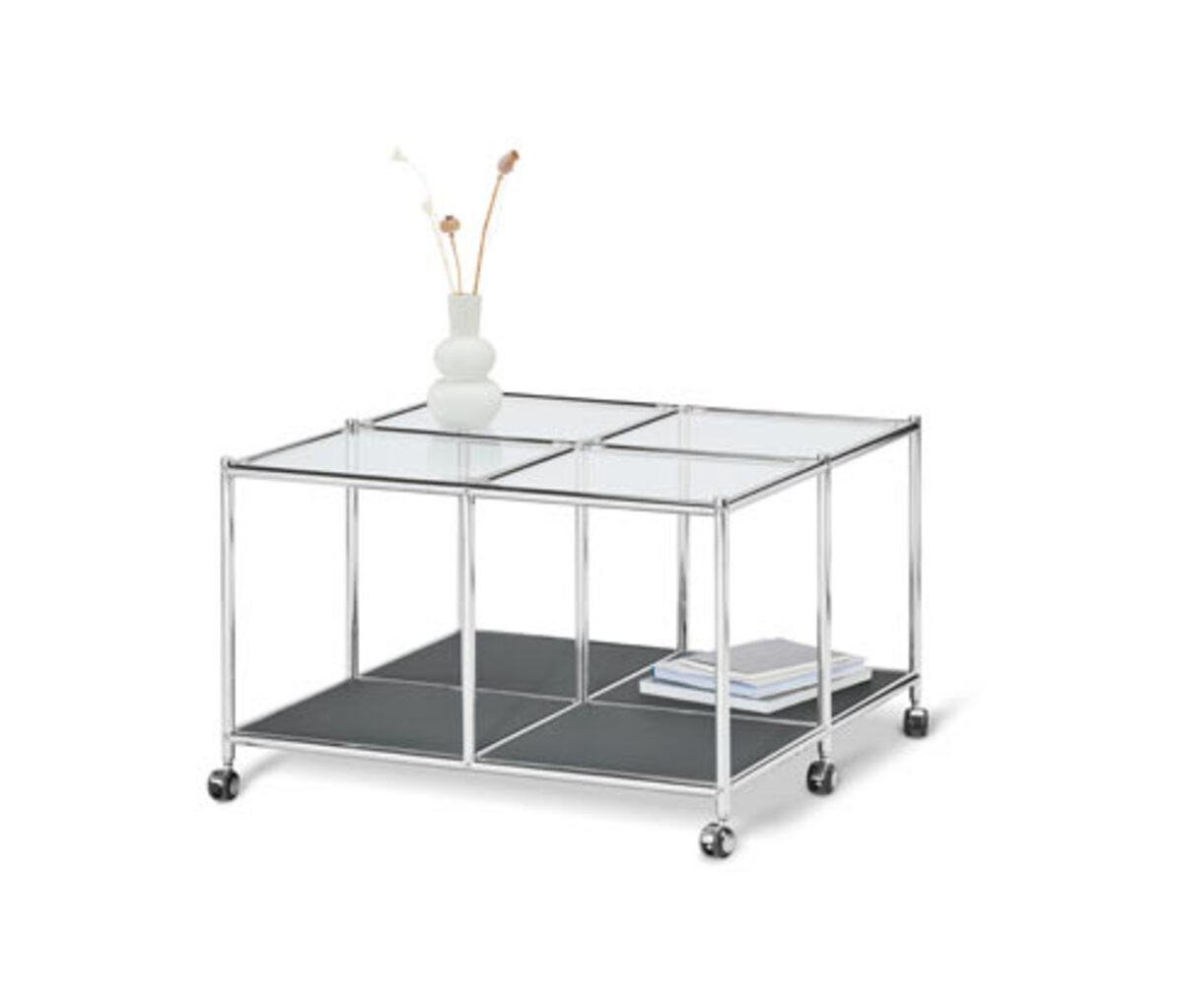 Bild 1 von Couchtisch mit Rollen, Metall Glas