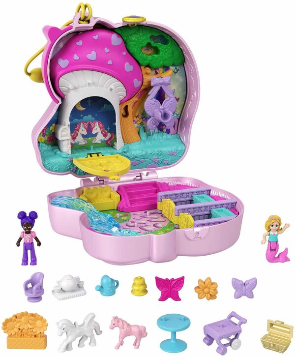 Bild 1 von Polly Pocket Spielwelt Polly Pocket, Einhorn Schatulle, mit Meerjungfrauen-Figur und Zubehör