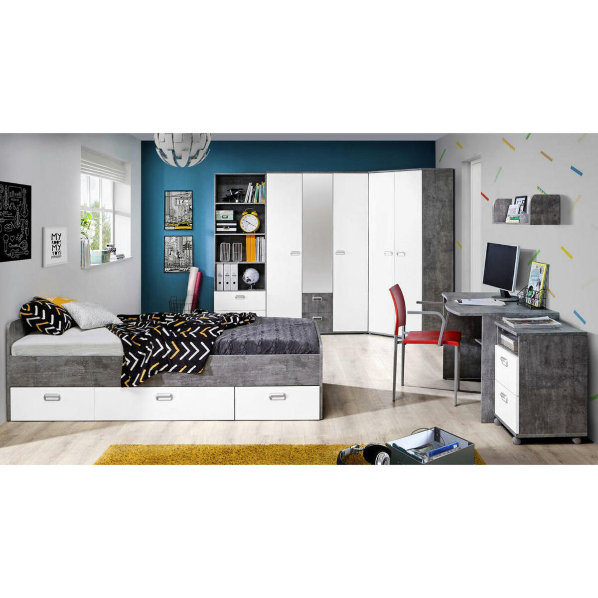 Bild 1 von Jugendbett Emily Betonoptik lichtgrau/weiß matt 90 cm