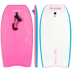 Bodyboard mit Leash 500 rosa/weiß