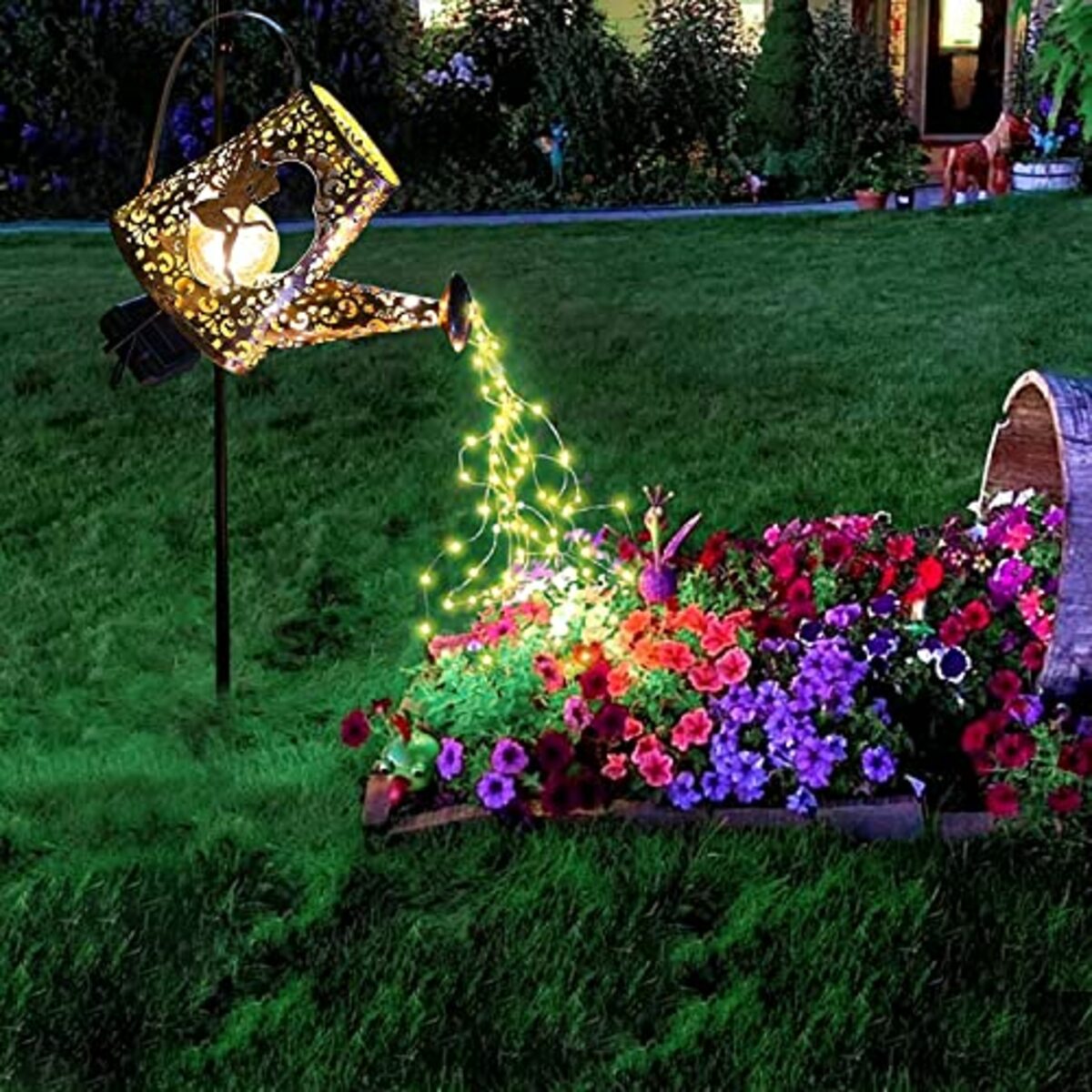 Bild 1 von Solar Gießkanne mit Lichterkette Solarlampen für Außen Gießkanne Art LED-Licht mit Schäferhaken, Gartendeko Solar Lichterketten Aussen mit IP67, Star Shower Garten Leuchten