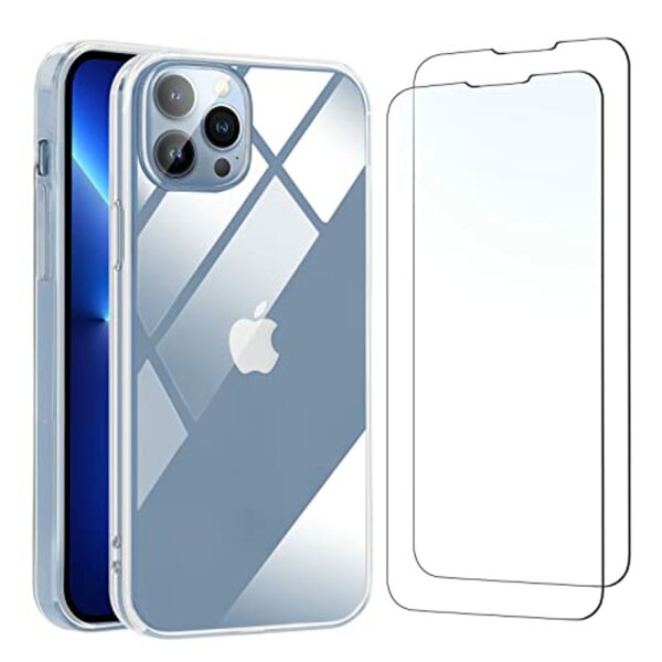 Bild 1 von NEW'C Hülle für iPhone 13 Pro Max (6,7) Ultra Transparent Silikon Weiches TPU Gel und 2 × Panzer Schutz Glas für iPhone 13 Pro Max (6,7") - Anti Scratch