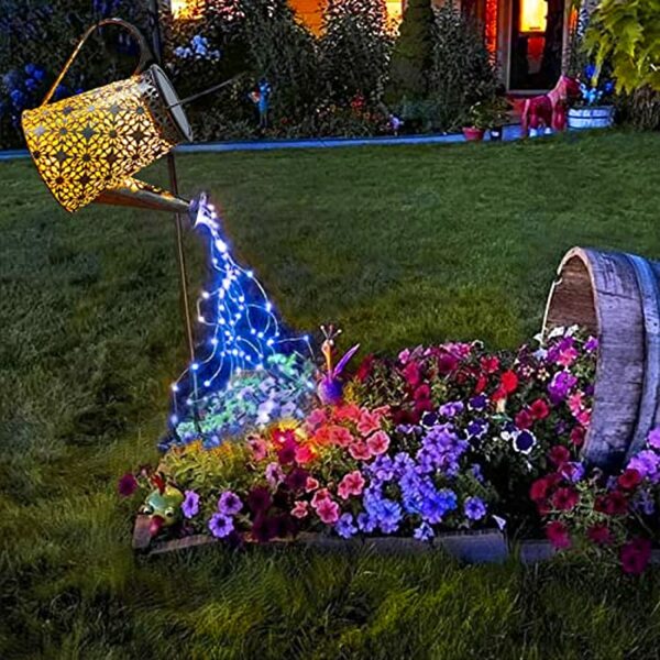 Bild 1 von Solar Gießkanne mit Lichterkette Solarlampen für Außen Gießkanne Art LED-Licht mit Schäferhaken, Gartendeko Solar Lichterketten Aussen mit IP67, Star Shower Garten Leuchten